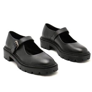 Nasty Gal Black Real Leather Chunky Mary Janes